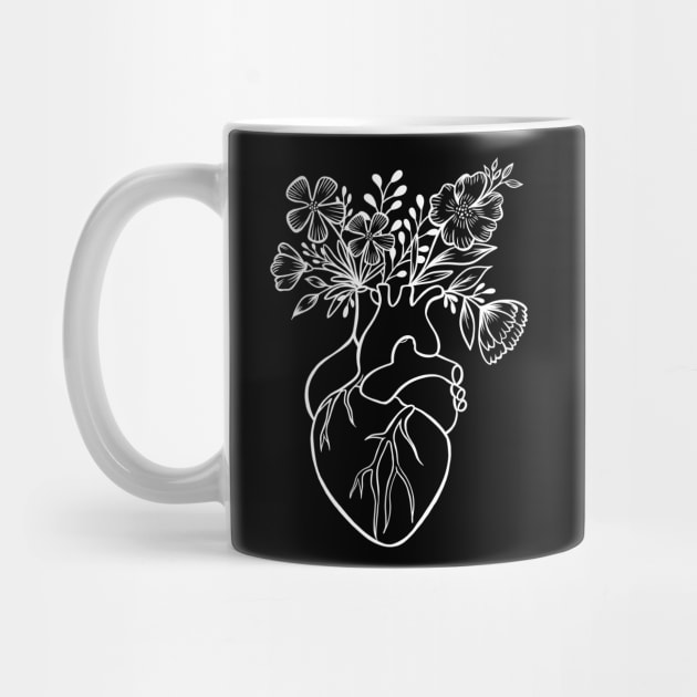 Floral Human Heart Anatomy | Line Art by Lizzamour